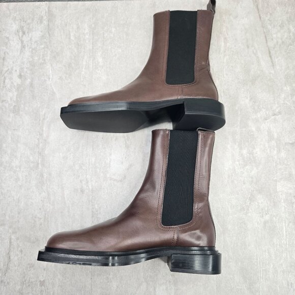 Zara Chelsea Boots Sz 7.5 Dark Brown Leather Preppy Pull On Ankle Booties - Picture 7 of 12